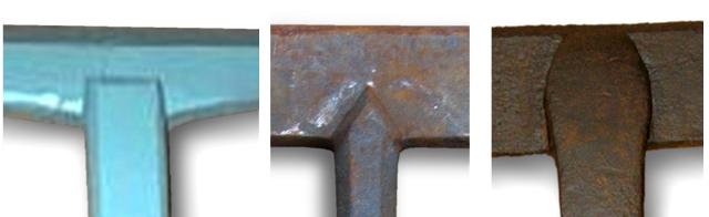 Details of the weld joint on three knife stakes.