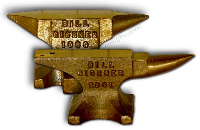 1998 and 2001 Gichner mini brass anvils