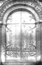 #1 'C' strap hinges. on west doors, St. John the Baptist at Burford, Oxfordshire.  Each door 7.9 M X 2.74M.  Ca. 1160s