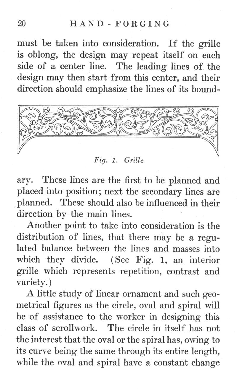grille, oblong, design, repeat, side, center line, design, emphasize, boundary, Fig. 1, distribution, lines, balance, masses, interior, repetition, linear, ornament, geometrical, figures, circle, oval, spiral, scrollwork, circle