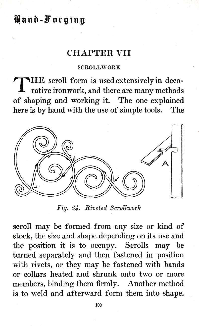 SCROLLWORK, scroll, form, decorarative, ironwork, shaping, working, by hand, tools, Riveted, shape, turned, binding, weld