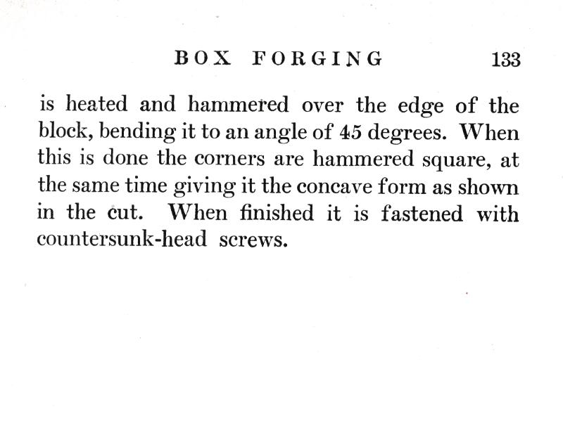 BOX FORGING, p.133, hammered, block, concave, form, countersunk-head, screws