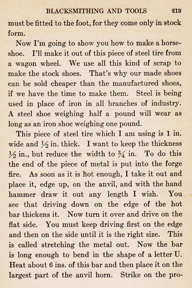 Blacksmithing and Tools, Horseshoe, shoe, stock, steel, wrought iron, 'Steel is being used in place of iron in all branches of industry.' 