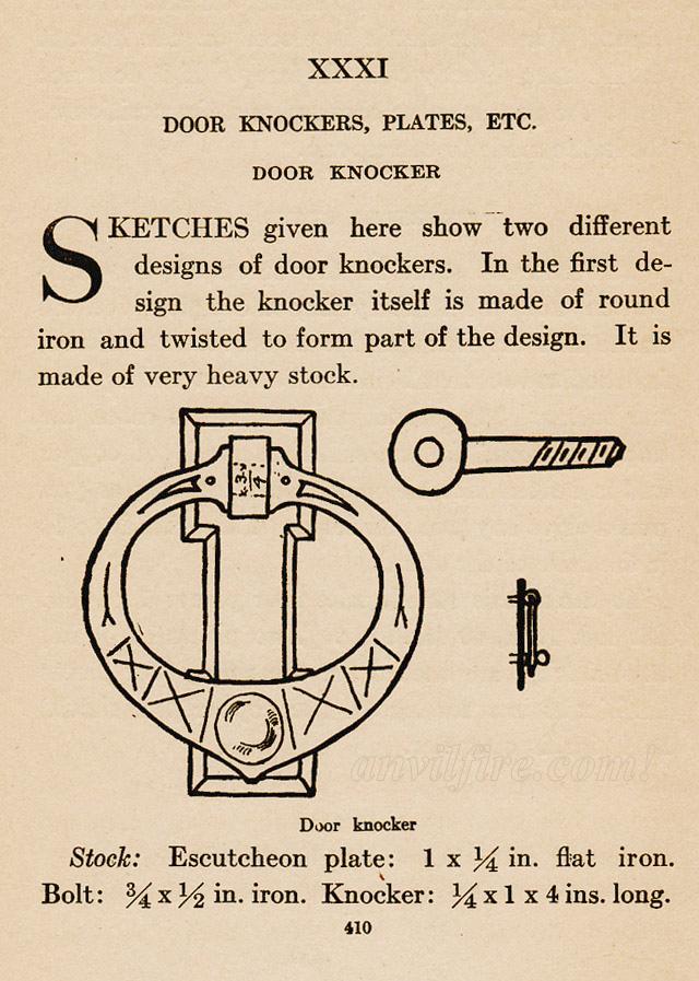 Chapter XXXI, Ch.31, Door Knockers, Plates, Handles, Door Knocker, two different designs, Escutcheon plate, iron