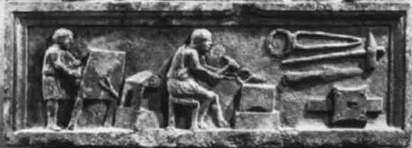Bas relief second century Roman blacksmiths