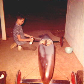 Painting Soap Box Derby Car using spray cans.