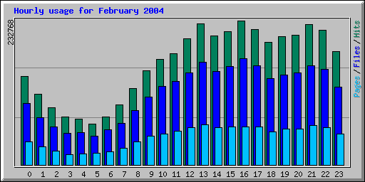 Hourly usage for February 2004