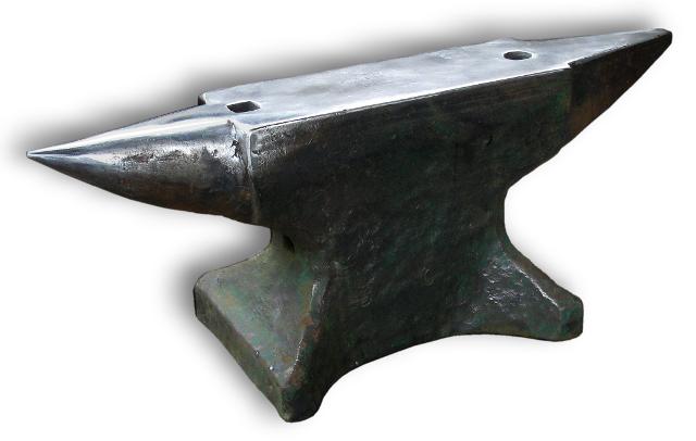 three quarter view of heavy green German anvil
