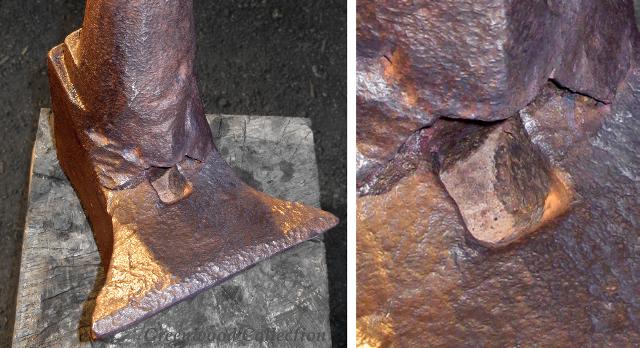 Two views under the repaired anvil horn