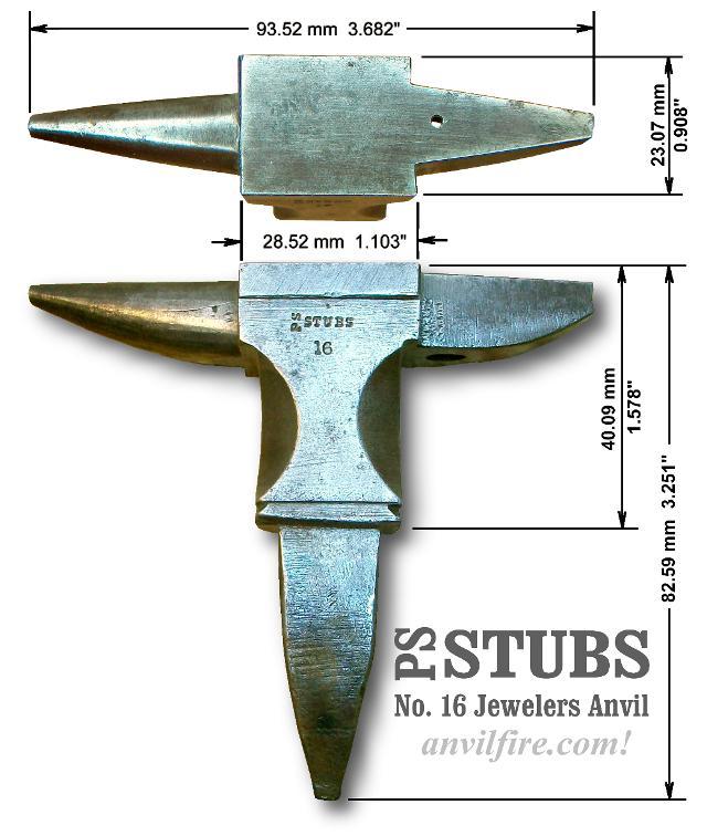 Stubs Jewelers Anvil with dimensions