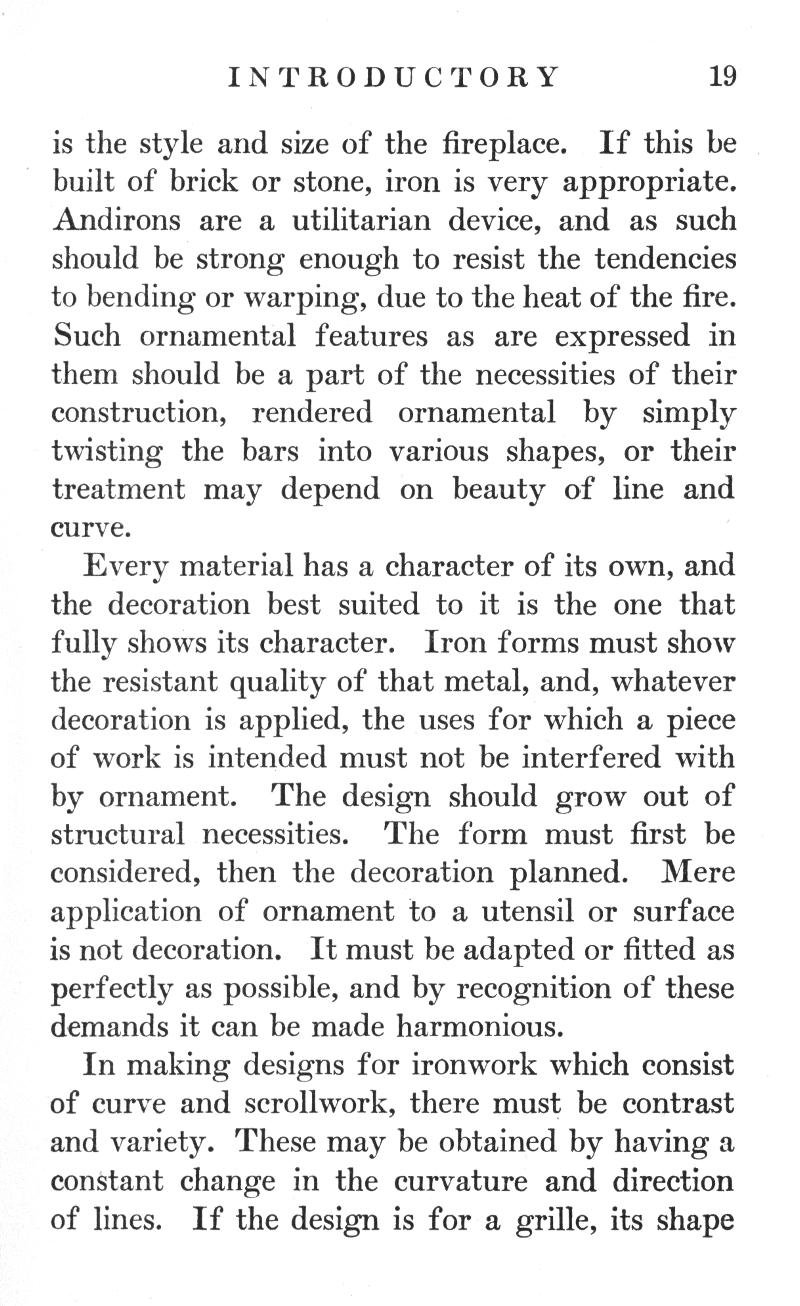 style, size, fireplace, brick, stone, iron, Andirons, bending, warping, heat, fire, ornamental, features, construction, rendered, twisting, bars, shapes, treatment, beauty, line, curve, material, character, decoration, resistant quality, metal, decoration, ornament, harmonious, designs, ironwork, curve, scrollwork, contrast, variety, curvature, lines, shape