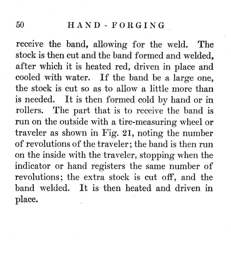 Blacksmithing, FORGING, band, weld, formed, welded, cooled, tire-measuring wheel, traveler, revolutions, indicator