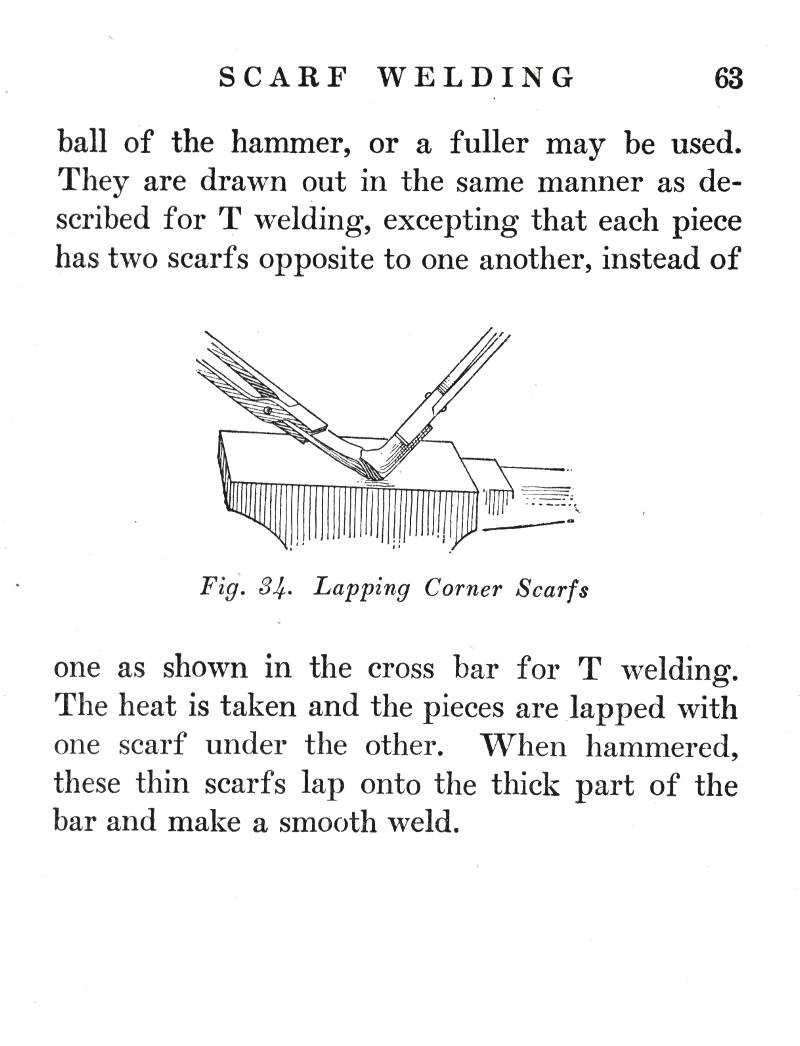 SCARF WELDING, hammer, fuller, drawn out, T welding, scarfs, heat, lapped, scarf, hammered, smooth weld