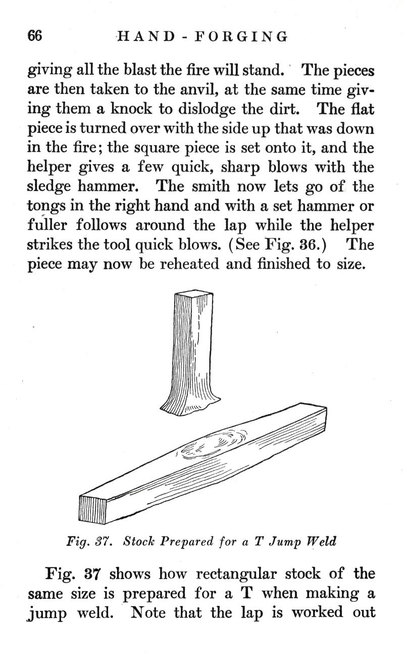 HAND FORGING, blast, fire, anvil, fire, helper, sledge hammer, smith, tongs, set hammer, fuller, lap, blows, T Jump Weld, T-weld, rectangular, stock