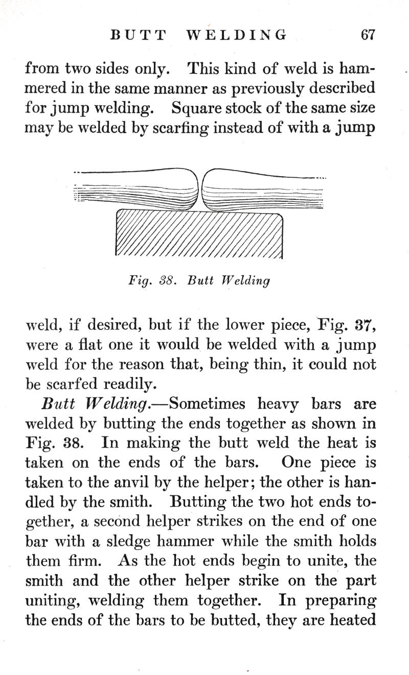 BUTT WELDING, two sides, weld, hammered, jump welding, Square stock, welded, scarfing, scarfed, butting, ends, helper, strikes, sledge hammer, heated
