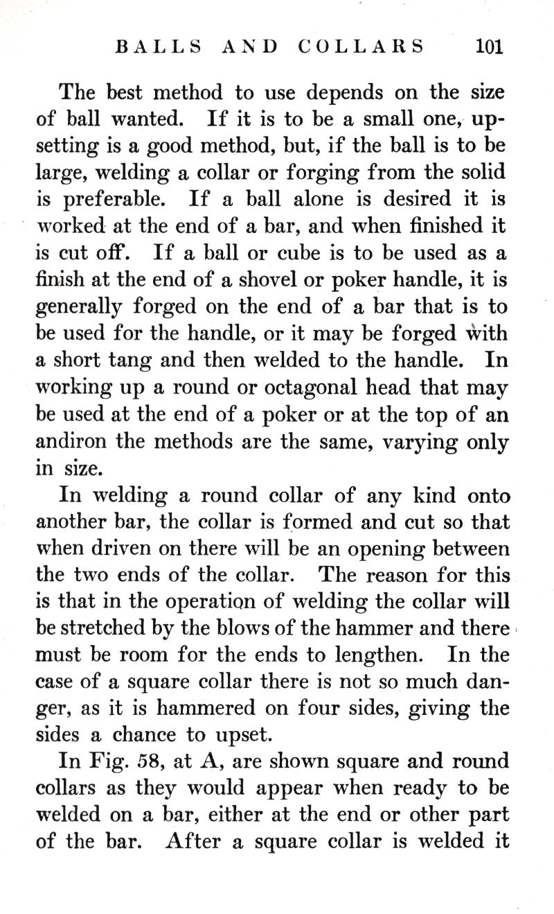 BALLS, COLLARS, ball, upsetting, welding, collar, forging, shovel, poker handle, round, octagonal, head, andiron, square, welded