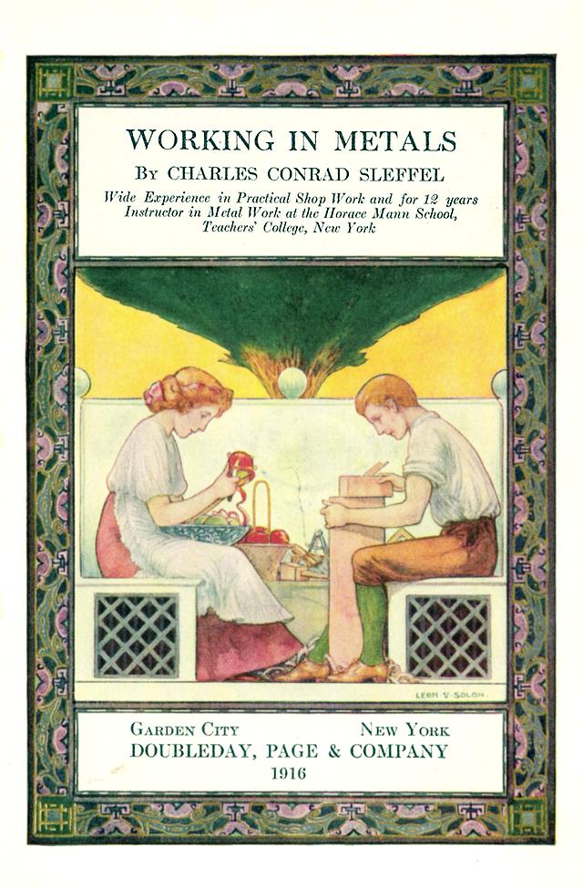Color title page by artist Leon V. Solon (1872-1957), English. A ceramicist, painter, illustrator and writer. This classic period illustration has gold metalic ink. If it were not signed it could be mistaken for a Maxfield Parish (1870-1966).