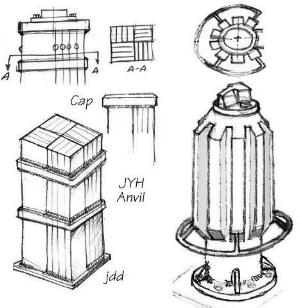Sketches of two types of built up power hammer anvils