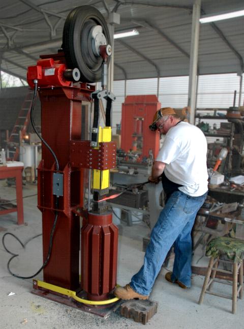 Dave Baker testing the X1b blacksmiths power hammer