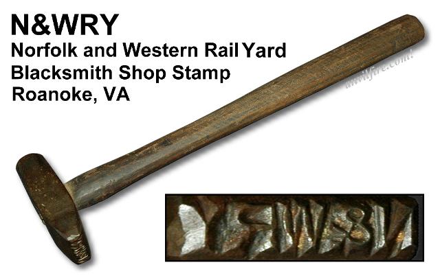 Steel Balcksmith Stamp from Norfolk and Western Roanoke Shops with wooden handle.