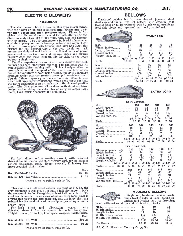 Champion Electric Blowers, Blacksmiths Bellows