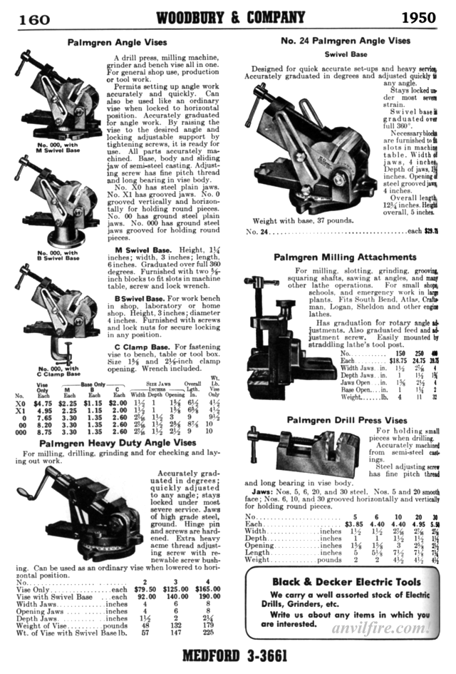 Palmgren Drill Press, Angle and Milling Vises