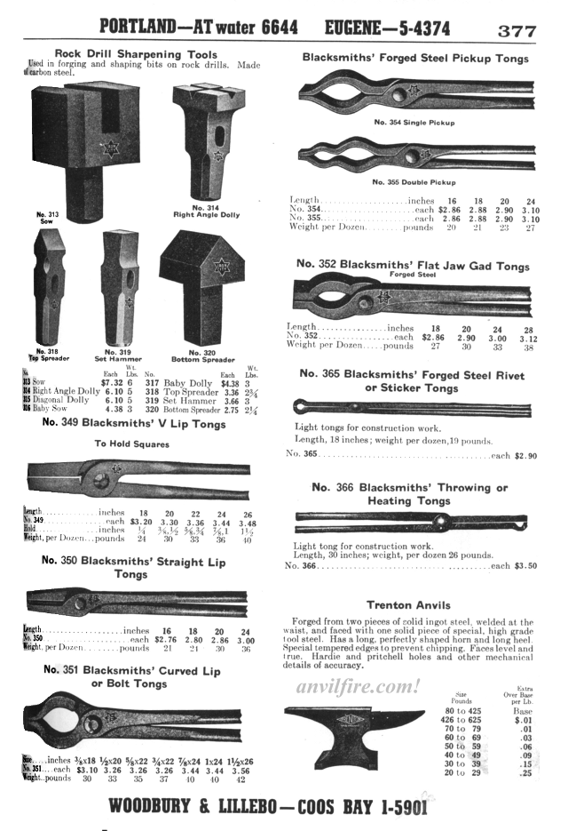 Rock Sharpening Tools, Tongs and Trenton Anvils