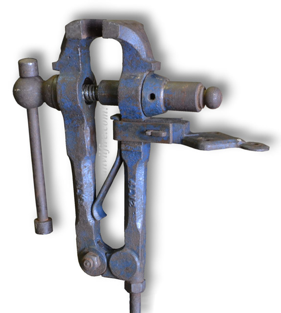 Brooks Blacksmith Leg Vise with remnants of blue paint