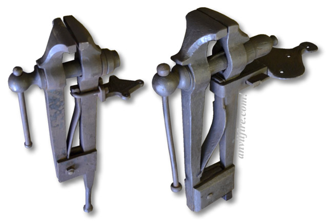 Side by side comparison of heavy 6 inch Columbian vise with huge English Vise.